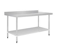 Vogue Table en acier inoxydable avec rebord en acier inoxydable 1800 mm, acier inoxydable poli, montage facile, 90x180x70 cm, 1 étagère, meuble de cuisine professionnelle, GJ509