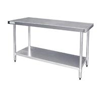 Vogue Table en acier inoxydable poli avec étagère inférieure réglable, 900 (H) x 1 200 (L) x 600 (P) mm, pieds réglables, emballé à plat avec instructions et fixations, largeur de 600 à 1 800 mm, T376