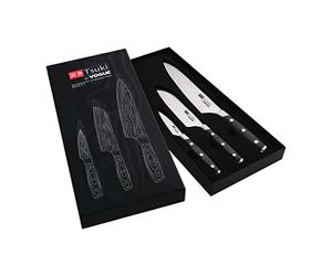 Vogue Tsuki Series 7 Coffret cadeau 3 couteaux, contient un couteau d'office de 7,6 cm, un couteau Santoku de 12,7 cm et un couteau de chef de 20,3 cm, pour chefs professionnels et amateurs, CR403