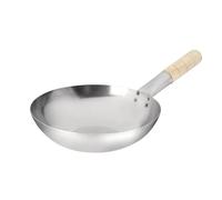 Vogue Wok fond plat en acier doux 240 mm, manche en bois résistant à la chaleur, design rustique, usage professionnel et domestique, K295