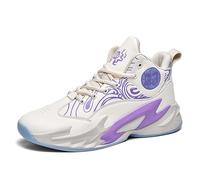 Voguerra Chaussures de Basket Montantes for garçons, Baskets rembourrées avec Maintien Respirant for l'entraînement Sportif des Jeunes Fans de Basketball(Beige Purple,40 EU)