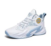 Voguerra Chaussures de Basket Montantes for garçons, Baskets rembourrées avec Maintien Respirant for l'entraînement Sportif des Jeunes Fans de Basketball(White Grey 04,35 EU)