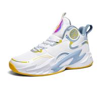 Voguerra Chaussures de Basket Montantes for garçons, Baskets rembourrées avec Maintien Respirant for l'entraînement Sportif des Jeunes Fans de Basketball(White Grey 05,43 EU)