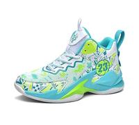 Voguerra Chaussures de Basket Montantes for garçons, Baskets rembourrées avec Maintien Respirant for l'entraînement Sportif des Jeunes Fans de Basketball(White Moon 02,35 EU)