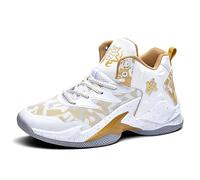 Voguerra Chaussures de Basket Montantes for garçons, Baskets rembourrées avec Maintien Respirant for l'entraînement Sportif des Jeunes Fans de Basketball(White Gold,42 EU)