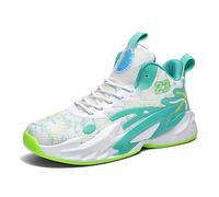 Voguerra Chaussures de Basket Montantes for garçons, Baskets rembourrées avec Maintien Respirant for l'entraînement Sportif des Jeunes Fans de Basketball(White Moon 03,37 EU)