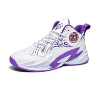 Voguerra Chaussures de Basket Montantes for garçons, Baskets rembourrées avec Maintien Respirant for l'entraînement Sportif des Jeunes Fans de Basketball(White Purple 04,45 EU)