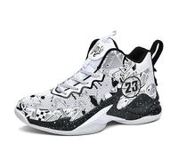 Voguerra Chaussures de Basket Montantes for garçons, Baskets rembourrées avec Maintien Respirant for l'entraînement Sportif des Jeunes Fans de Basketball(White Black,43 EU)