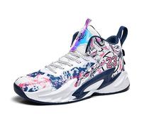 Voguerra Chaussures de Basket Montantes for garçons, Baskets rembourrées avec Maintien Respirant for l'entraînement Sportif des Jeunes Fans de Basketball(White Blue,40 EU)