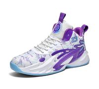 Voguerra Chaussures de Basket Montantes for garçons, Baskets rembourrées avec Maintien Respirant for l'entraînement Sportif des Jeunes Fans de Basketball(White Purple 03,37 EU)