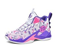 Voguerra Chaussures de Basket Montantes for garçons, Baskets rembourrées avec Maintien Respirant for l'entraînement Sportif des Jeunes Fans de Basketball(Rose Red,43 EU)