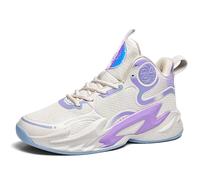 Voguerra Chaussures de Basket Montantes for garçons, Baskets rembourrées avec Maintien Respirant for l'entraînement Sportif des Jeunes Fans de Basketball(Beige Purple 05,44 EU)
