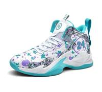 Voguerra Chaussures de Sport de Plein air Montantes à Lacets for Hommes Fans de Basketball(White Blue,45 EU)