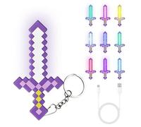 VOHESEA Craft Lampe torche murale - Lampe de nuit rechargeable, support mural avec crochet, lampe de chevet pour enfants, cosplay, décoration de fête, Porte-clés épée diamant violet 9 couleurs