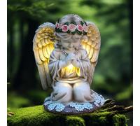VOHESEA LumièRes Solaires Anges, LumièRe Solaire d'ange Priant Figurine d'ange sur la Tombe Résistant aux intempéries, Ange priant avec 3 Lampes LED Sculpture décorative pour pelouse, Cour, terrasse