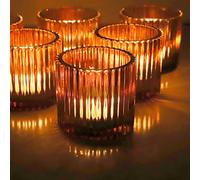 VOHO Votive Candle Holders for Wedding Candles, Amber Glass Candle Holder Set of 6, Tealight Candle Holder Bulk for Wedding Decor, Table Centerpiece, Birthday Party