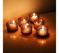 Vohocandle 12 Petits Bougeoirs Verre Marron pour la Automne/Hiver, Marron Photophore Verre Côtelé pour Les Décorations de Thanksgiving, Contenant pour Bougie Vintage pour Noël (5 cm × 3,5 cm)