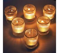 Vohocandle Lot de 12 Bougeoir Verre à thé Côtelés, Photophore Verre Transparents pour Mariage, Contenants pour Bougie pour Fête, Décoration Intérieure et Décoration de Noël (5,5 cm × 6,5 cm)