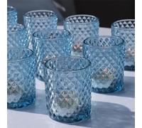 Vohocandle Lot de 12 bougeoirs en verre bleu pour de multiples occasions, mariage, décoration de fête, résistant à la chaleur, photophores en verre poli