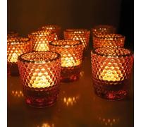 Vohocandle Lot de 12 bougeoirs votifs vintage en verre avec bord doré pour décoration de mariage, cadeau d'anniversaire pour femme (5,5 cm (L) x 4,5 cm (l) x 6 cm (H)