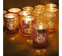 Vohocandle Lot de 12 photophores dorés en vrac pour centre de table de mariage, photophore en verre mercure pour décoration de maison, fête (5,5 x 6,5 cm)
