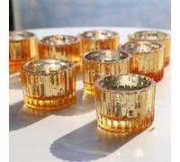 Vohocandle Lot de 12 photophores dorés pour mariage, centre de table, bougeoirs en verre mercure, cadeaux pour femme (5 x 3,5 cm, doré)