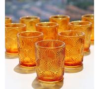 Vohocandle Lot de 12 photophores en verre ambré Ginkgo-Biloba (5,5 W × 6,5 H cm) dans un grand paquet pour la décoration de la pièce, photophores d'automne pour décorations de Thanksgiving, décoration