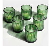 Vohocandle Lot de 12 photophores en verre côtelé pour centre de table de mariage, cadeau d'anniversaire (5 cm x 6 cm, vert)