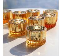 Vohocandle Lot de 12 photophores en Verre doré pour Mariage, Petits photophores, décoration de Table, pour Noël, fête d'anniversaire, Vacances, fête (5 × 3,5 cm, doré)