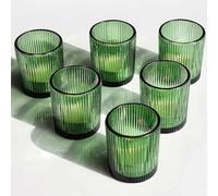 Vohocandle Lot de 12 photophores en Verre nervuré Vert nervuré pour fêtes de Mariage, centres de Table, photophores en Verre comme Cadeau d'anniversaire