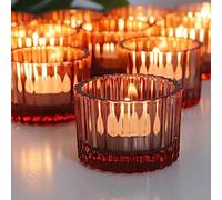 Vohocandle Lot de 12 photophores en verre rose vintage pour mariage, fête, décoration de la maison (rose, 5 cm x 3,5 cm)