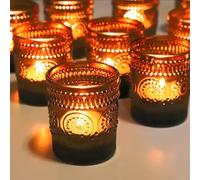 Vohocandle Lot de 12 photophores marron en relief en forme de tournesol pour décoration de fête, décoration de chambre, photophore vintage en verre pour mariage (5,5 x 6,5 cm, largeur x hauteur)