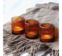Vohocandle Lot de 12 photophores Marrons nervurés pour la décoration de Table de Mariage, photophores votifs pour fête et Vacances