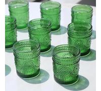 Vohocandle Lot de 12 photophores verts en forme de tournesol en relief pour décorations de Noël en plein air, vacances, bougies chauffe-plat en verre bohème pour coiffeuse (5,5 x 6,5 cm, l x H)