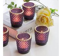 Vohocandle Lot de 12 photophores violets avec bord doré, photophores d'Halloween vintage avec motif nid d'abeille pour fêtes et décoration de chambre (5,5 cm de diamètre x 6 cm de hauteur)
