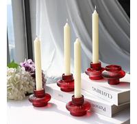 Vohocandle Lot de 6 bougeoirs rouges côtelés pour décorations de Noël, photophores réversibles en verre pour la Saint-Valentin, le Nouvel An, les activités de plein air