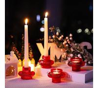 Vohocandle Lot de 6 bougeoirs rouges pour bougies et bougies chauffe-plat, chandeliers en verre côtelé pour décorations de Noël, bougeoirs en verre pour la Saint-Valentin, activités de plein air