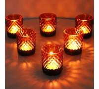 Vohocandle Marron Photophore Verre Lot de 12, Motif Diamant Bougeoir Verre pour la décoration d'automne, Contenant pour Bougie Chauffe-Plat Adaptés pour Thanksgiving, Noël et Les Fêtes(5,5 x 6,5 cm)