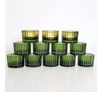 Vohocandle Vert Photophore Verre avec Motif Côtelé, 12 Petits Contenants pour Bougie Chauffe-Plat pour Noël, Vert Bougeoir Verre pour Mariage, Décor Intérieure et Fêtes d'anniversaire (5 cm x 3,5 cm)
