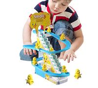 Voiakiu Jouets coulissants Canard avec escalier - Jouet de Montagnes Russes de Noël avec Canards grimpants - Ensemble de Jeu de glissière de Jouet de Montagnes Russes de Noël avec des lumières LED