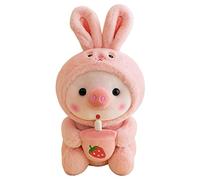Voiakiu Peluche Cochon - Animal en Peluche au thé au Cochon | Doux et Confortable Dessin animé étreignant Jouet avec Grenouilles Tigres Lapins Licornes vêtements, Cochon Lait thé Animal en