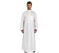 Voiakiu Qamis Arabe Manches Longues Homme | Thobe Arabe saoudien Solide décontracté pour Hommes - Chemise Maxi-Male à Manches Longues Abaya Cotton Crew Stand Collar