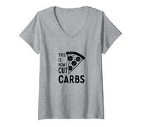 Voici Comment Je Coupe Les Glucides, Une Tranche de Pizza, Un régime Amusant T-Shirt avec Col en V, Femme, Gris Chiné, M