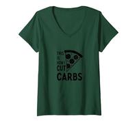Voici Comment Je Coupe Les Glucides, Une Tranche de Pizza, Un régime Amusant T-Shirt avec Col en V, Femme, Vert Forêt, M