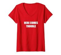 Voici des problèmes T-Shirt avec Col en V, Femme, Rouge, XL