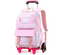 Voici et Voila Cadeaux Scolaire Sac à Dos Roulette Filles Trolley Sac Primaire Fille Cartable Roulettes Ecolier Cartable Scolaire Roulettes Rose 6 Roues 30x18x45CM