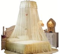 Voici et Voila Moustiquaire Princesse Ciel de Lit Romantique Adolescent Ciel Lit Fille Décoration Chambre Enfant Dentelle Mosquito Net Anti-Insect pour Lit Universel Jaune