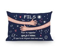 Voici un câlin rien que pour toi mon fils pour les moments où nous sommes séparés Pour te rappeler que je t’aime Taies d'oreiller drôles pour le fils de maman papa anniversaire cadeau de Noël (fils-b)