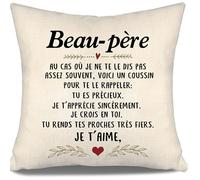 Voici Un Coussin pour Te Le Rappeler Tu ES précieux Je t’apprécie sincèrement Je Crois en toi Je t’Aime Housses de Coussin pour Beau-père Anniversaire Fête des Pères Cadeau de Noël (Beau-père a)