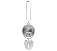 Voies de train enneigées, ornement suspendu de rétroviseur, pendentif porte-bonheur, ornement amusant suspendu de voiture pour bureau, voiture, décoration de la maison, style argenté